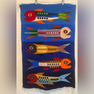 Vintage Ecuadorian Dancing Fish Tapestry Rug